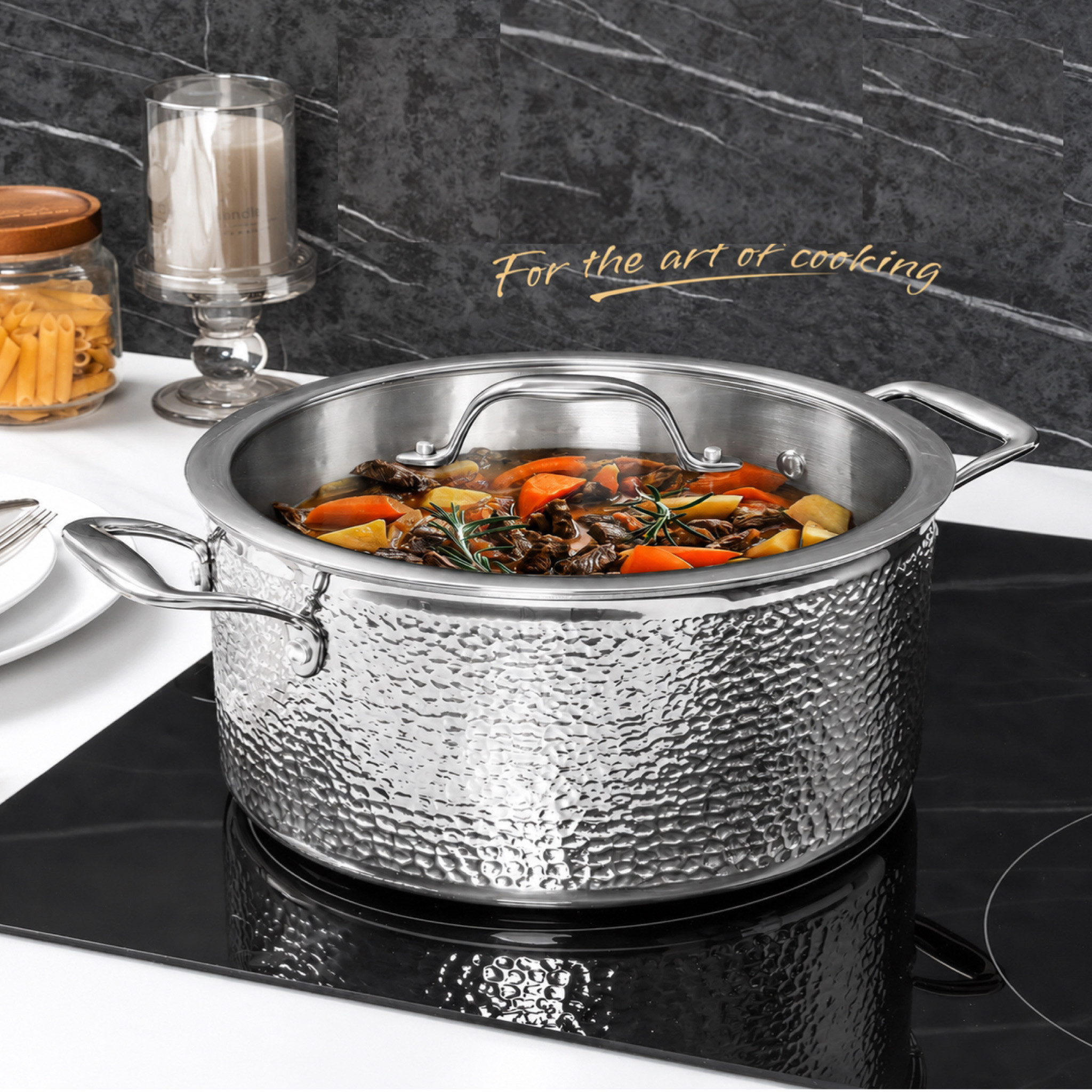 UAKEEN 32CM 10L Triply hammered stock pot