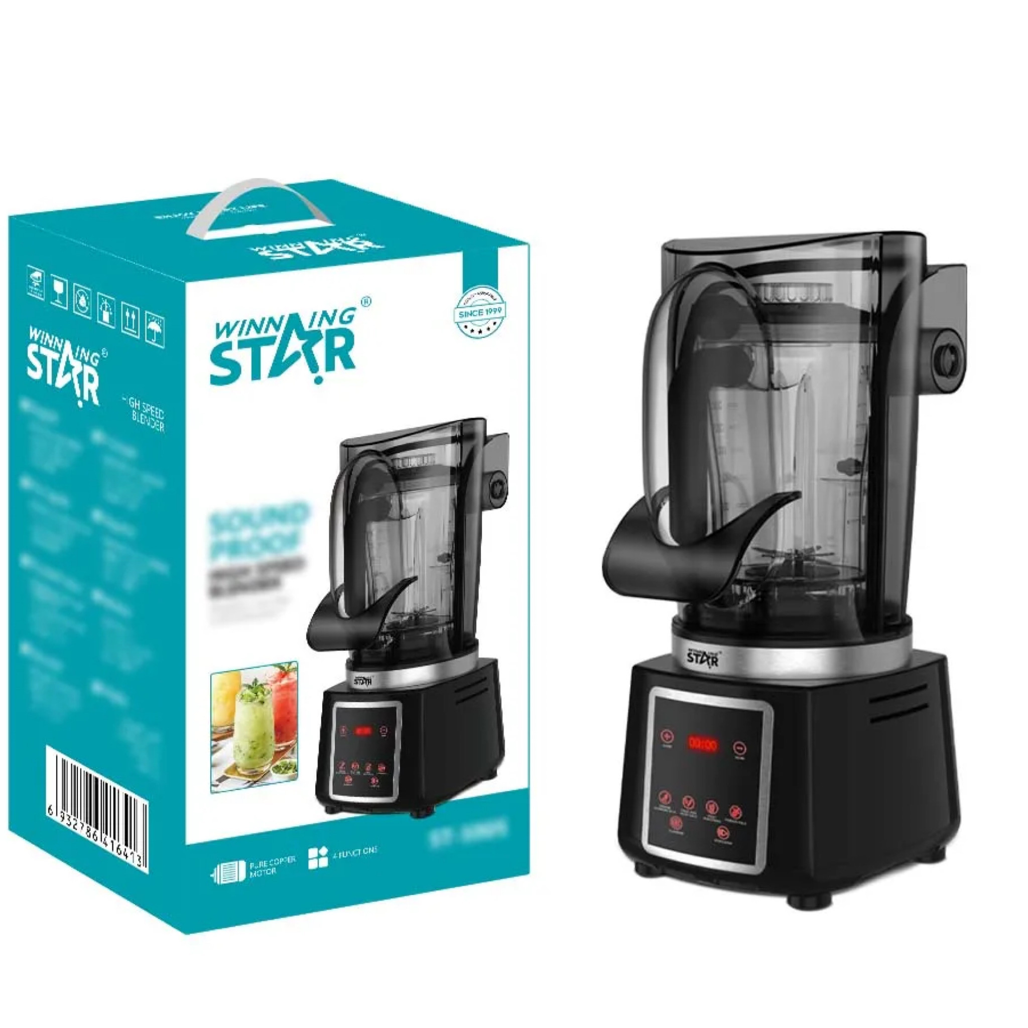 Winning Star Blender, 2L Capacity, Soundproof, Non-Slip Base, Sharp Steel Blades, Black, 800W, ST-5905