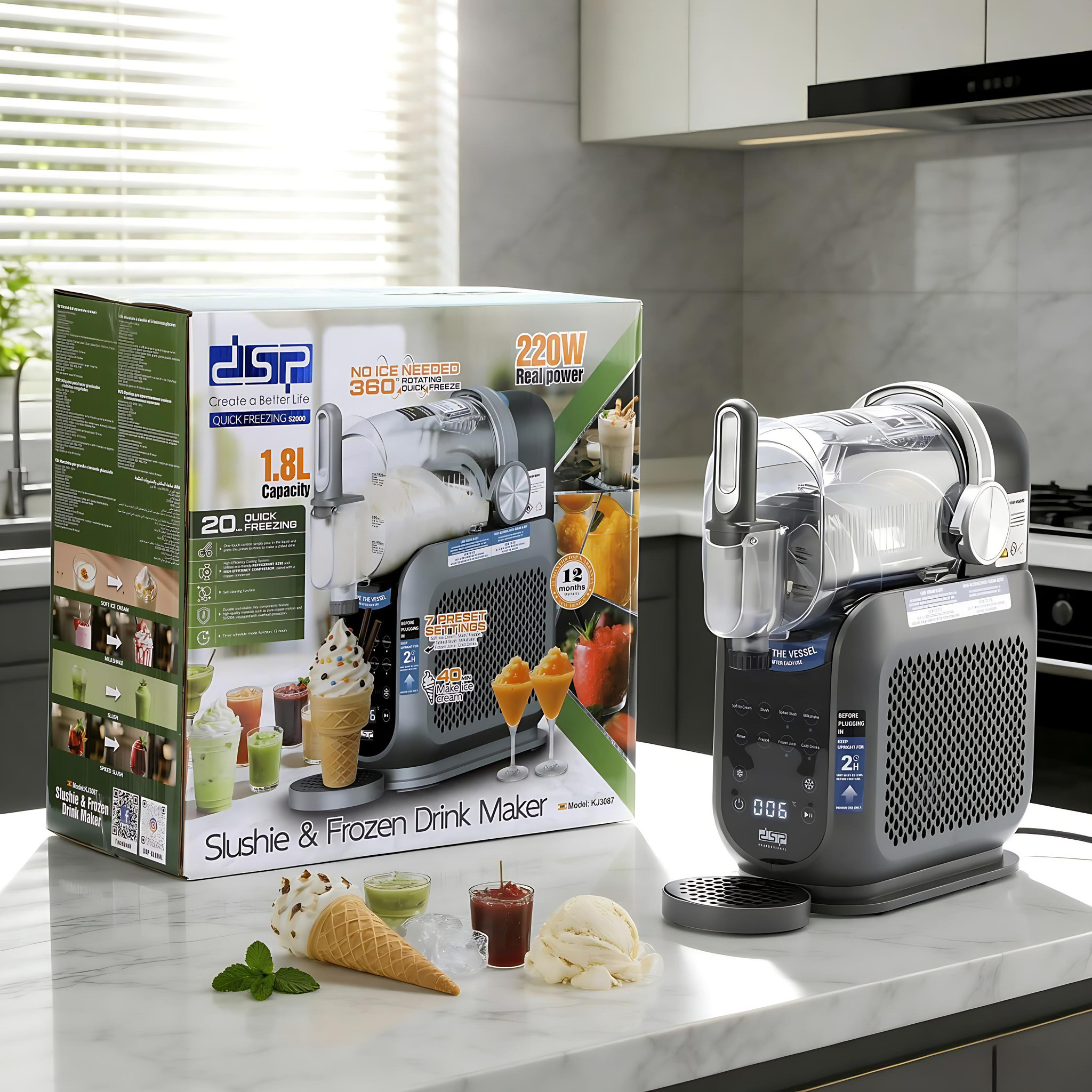 DSP KJ3087 1.8L Slushy Maker, Frozen Drinks, Slushie, Ice Cream Maker