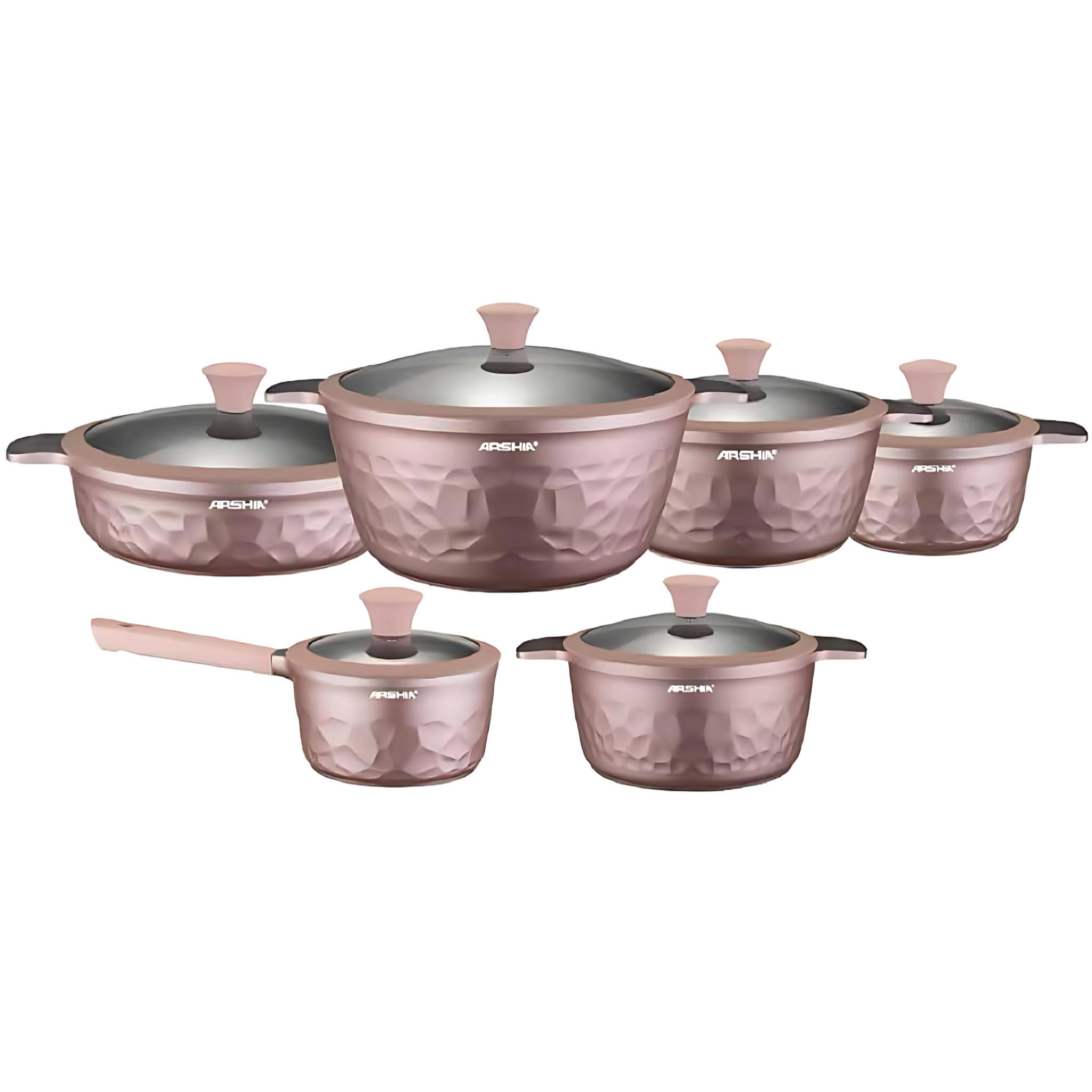 ARSHIA 12-piece Diamond Cast Cookware Set | CO110-2969 | Blush Pink