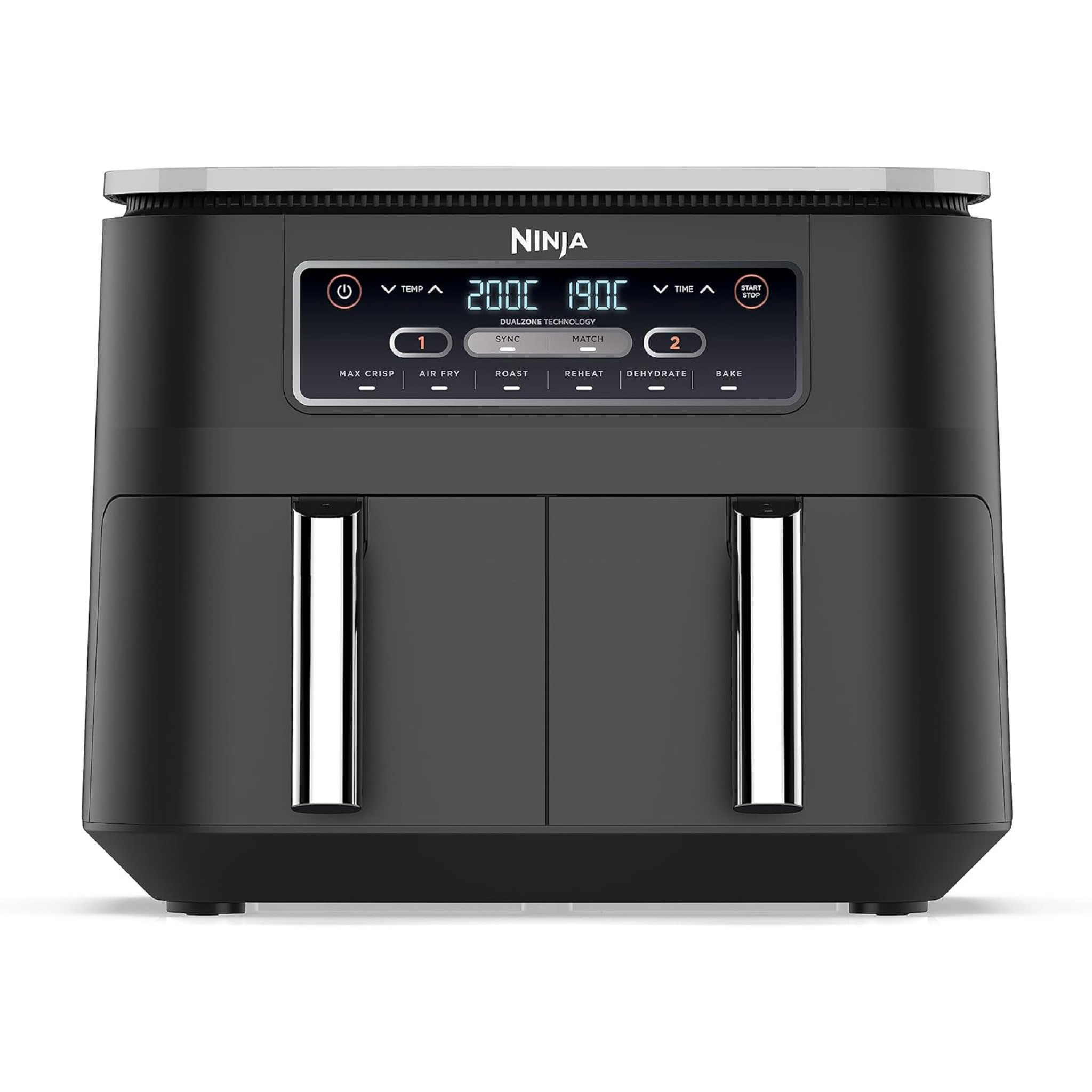 Ninja Foodi 7.6L Dual Zone Digital Air Fryer, 2 Drawers, 6-in-1 - Air Fry, Max Crisp, Roast, Bake, Reheat, Dehydrate, AF300UK