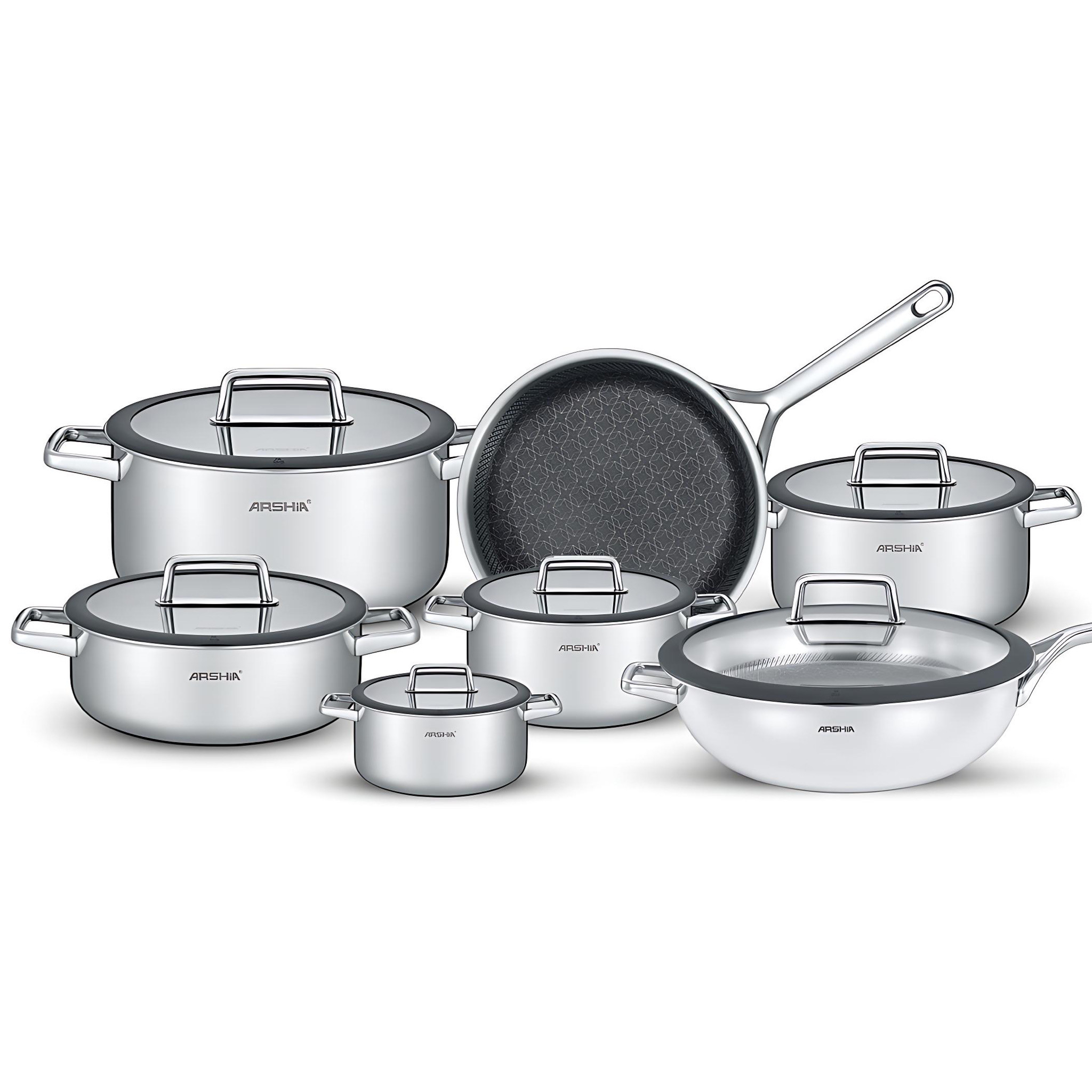 Arshia 13-Piece Tri-Ply Clad Stainless Steel Nonstick Cookware Set - SS050-3343
