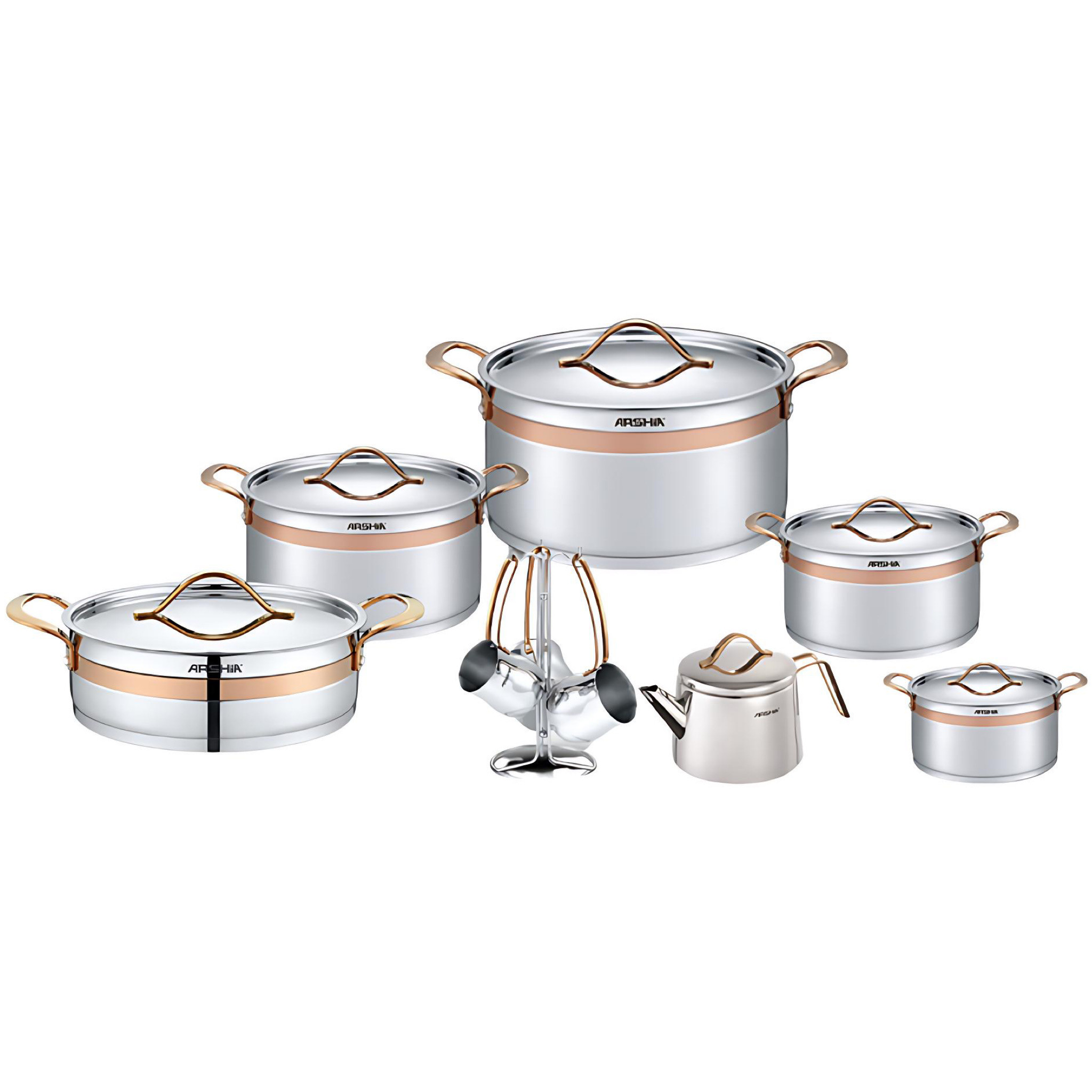 Arshia 16Pcs Heavy Duty Stainless Steel Cookware Set With Rose Gold Ascent - SS270-3280
