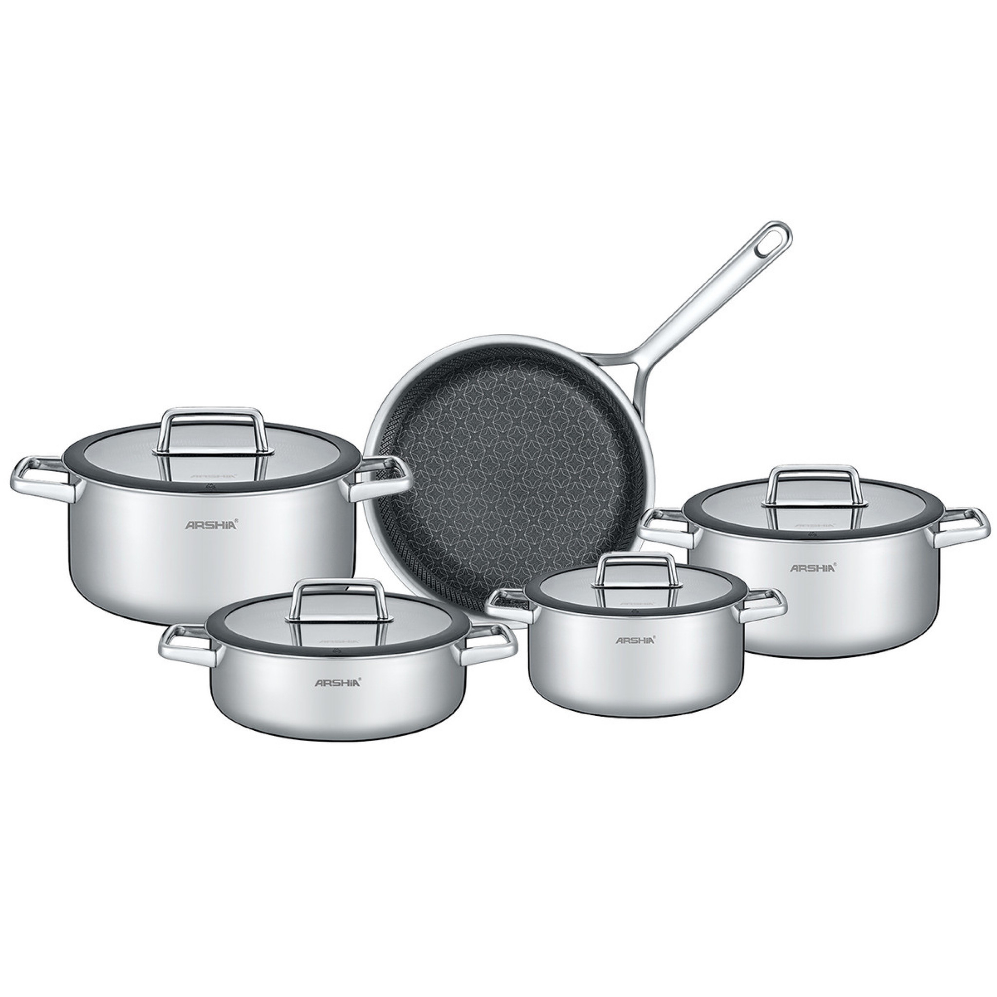 Arshia 9-Piece Tri-Ply Clad Stainless Steel Nonstick Cookware Set - SS050-3543