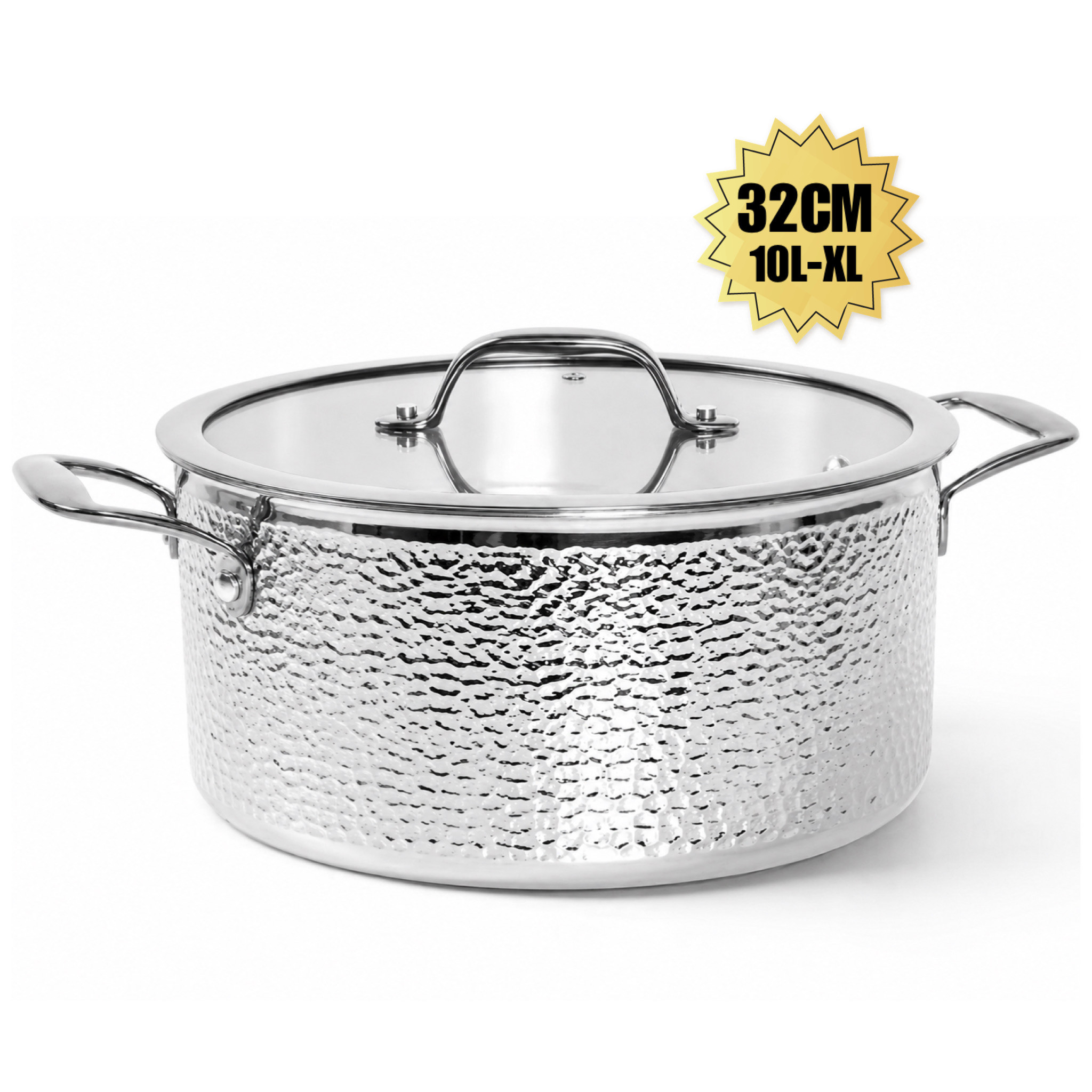 UAKEEN 32CM 10L Triply hammered stock pot