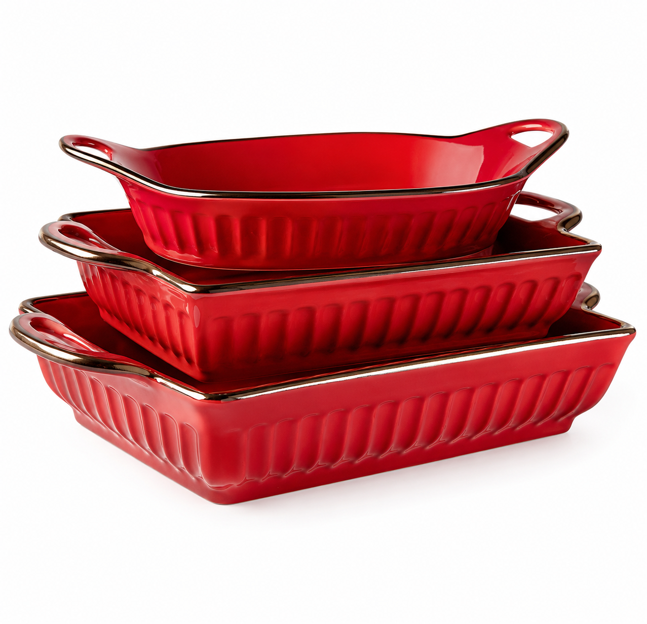 MM 3 Piece Porcelain Serve Ware & Bakeware Set - Red