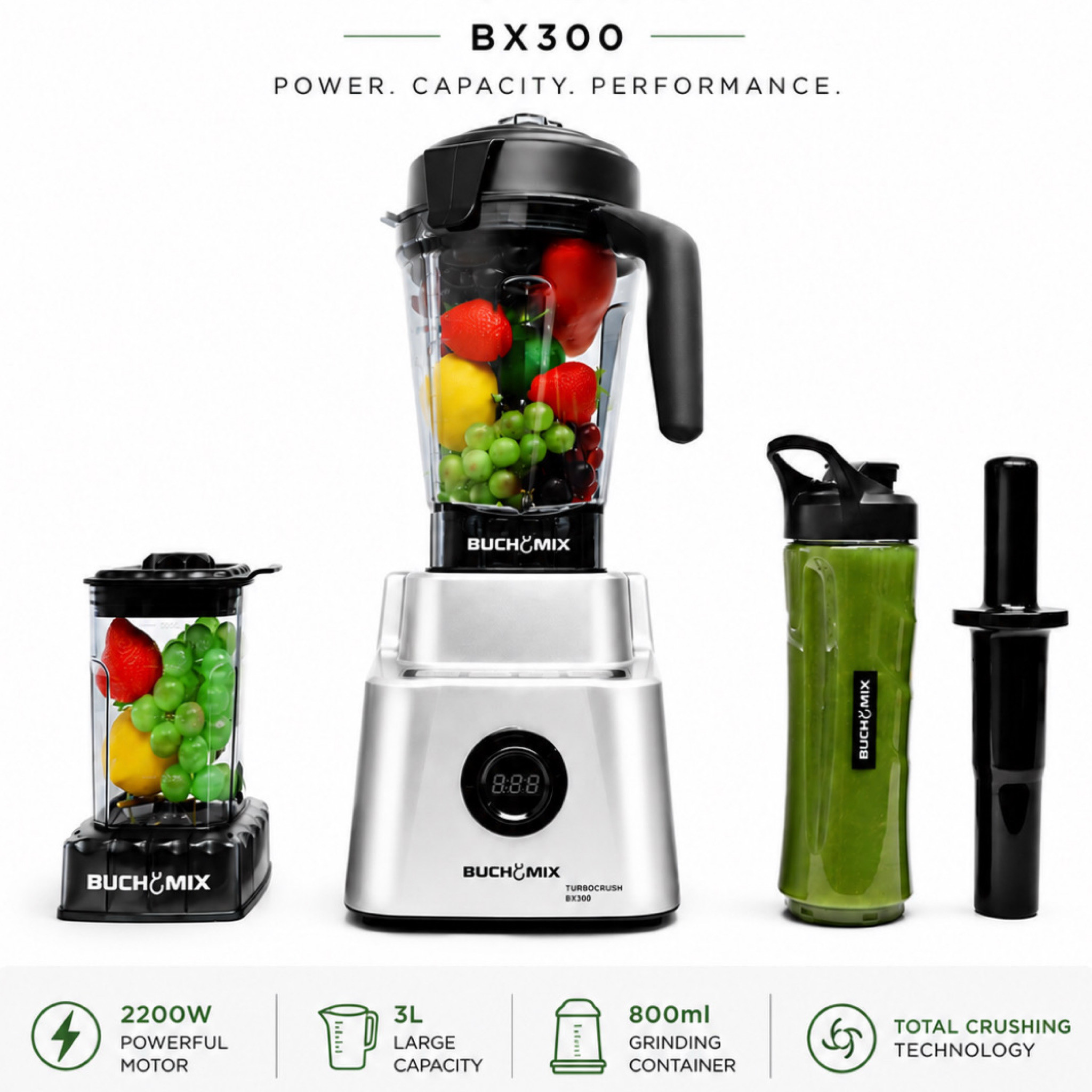 Buchymix 3L Larger Capacity Turbocrush Digital Blender BX300- Silver